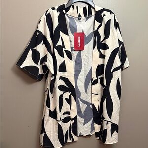 Black and White Leaf Print Kimono